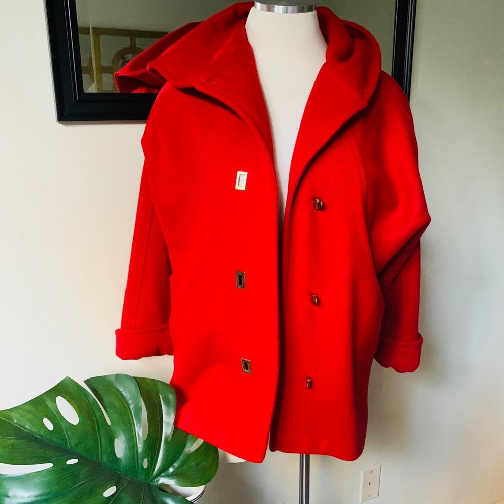 Red Wool Hood Coat